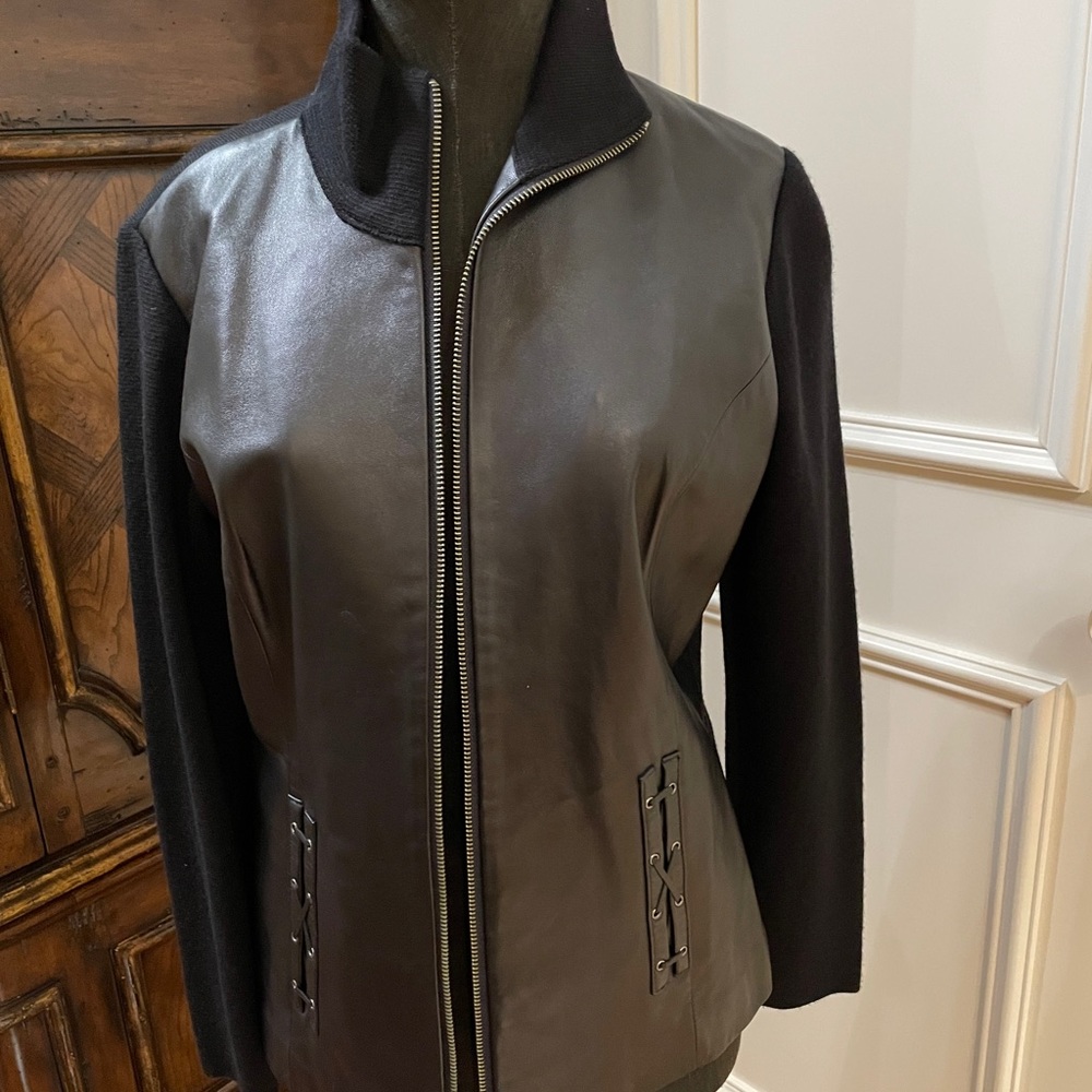 Katherine Kelley Lambskin and wool knit jacket. Size M
